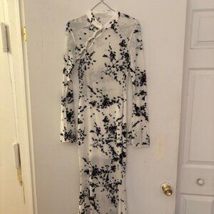 Fashion Nova Floral Print Mesh Mock Neck Maxi Dress, Sz L, NWOT